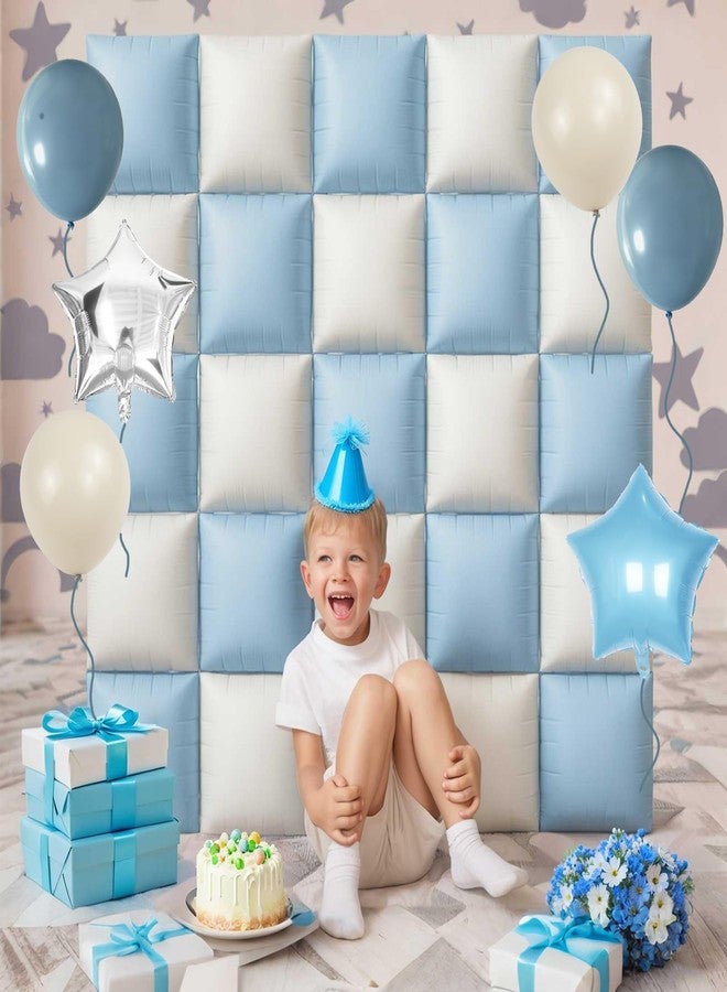 Froova Baby Blue White Square Foil Balloons Wall, 25PCS Dusty Blue and Pastel Cream Square Balloons Backdrop, Double Sided Tunnel Arch Background for Boho Baby Shower Boys Men Birthdays Wedding Bridal - Image 5